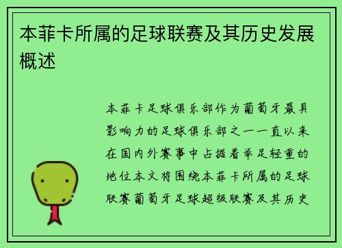 本菲卡所属的足球联赛及其历史发展概述